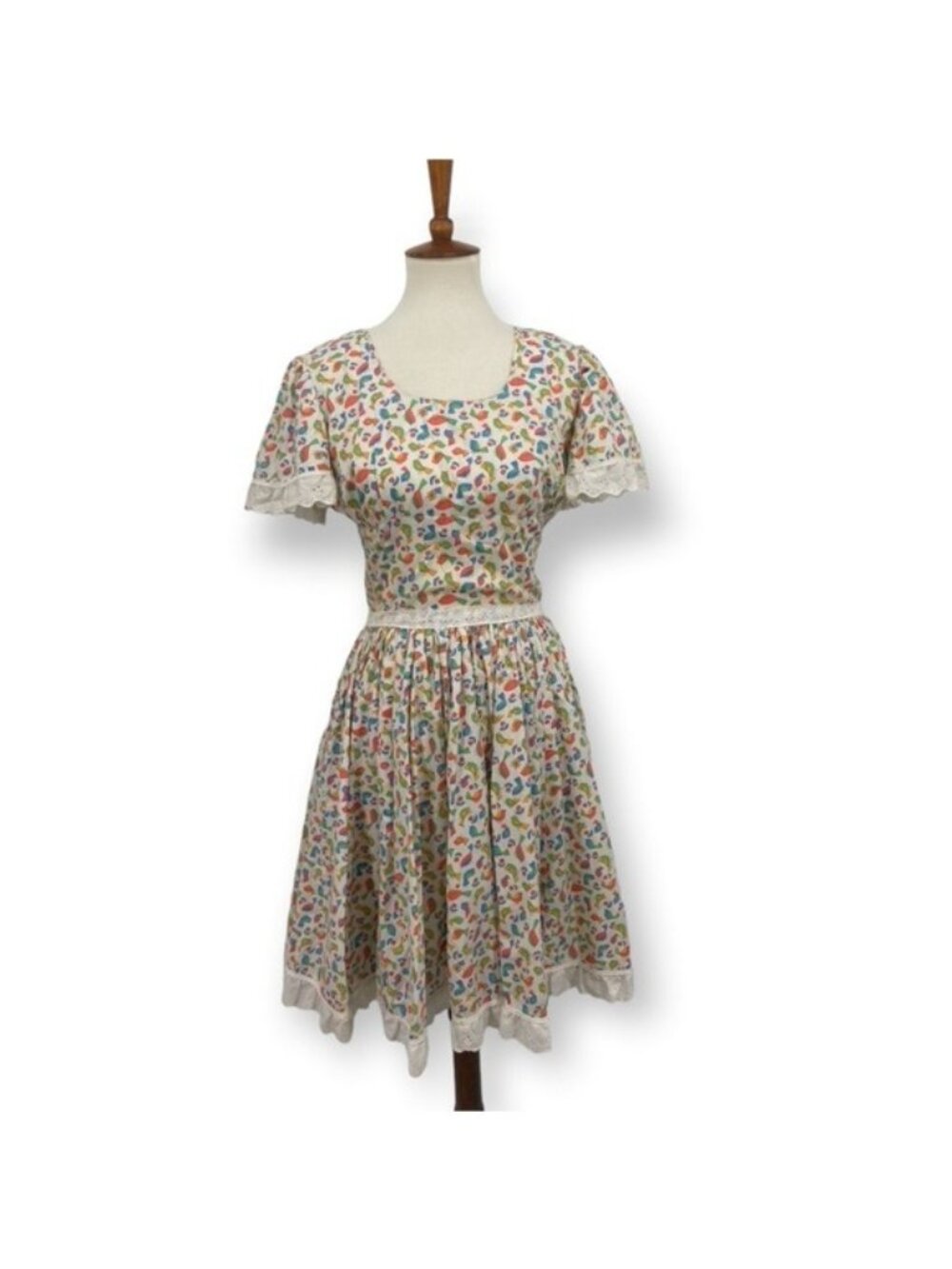 Vintage Novelty bird print 60's Flare Sleeve Fit & Flare midi dress